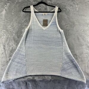 Moth Anthropologie Blouse Tank Women's L Blue Heathered Knit White Trim NEW